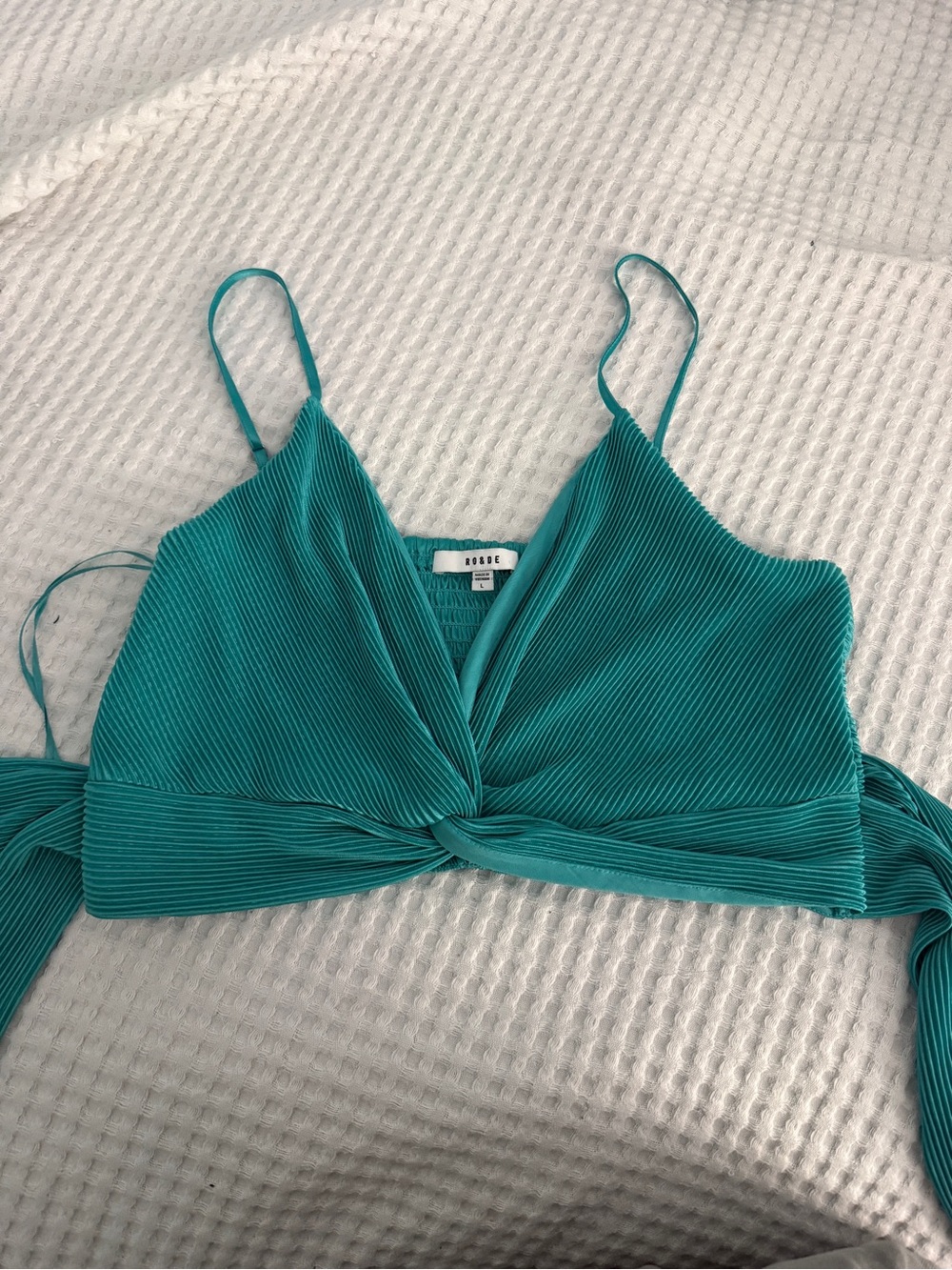 Teal Twist-Front Ribbed Crop Tank